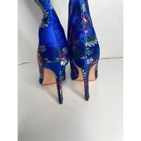 Fashion Nova Blue Metallic Thigh High Pointed Toe Floral Heels Size 8 - Picture 7 of 9